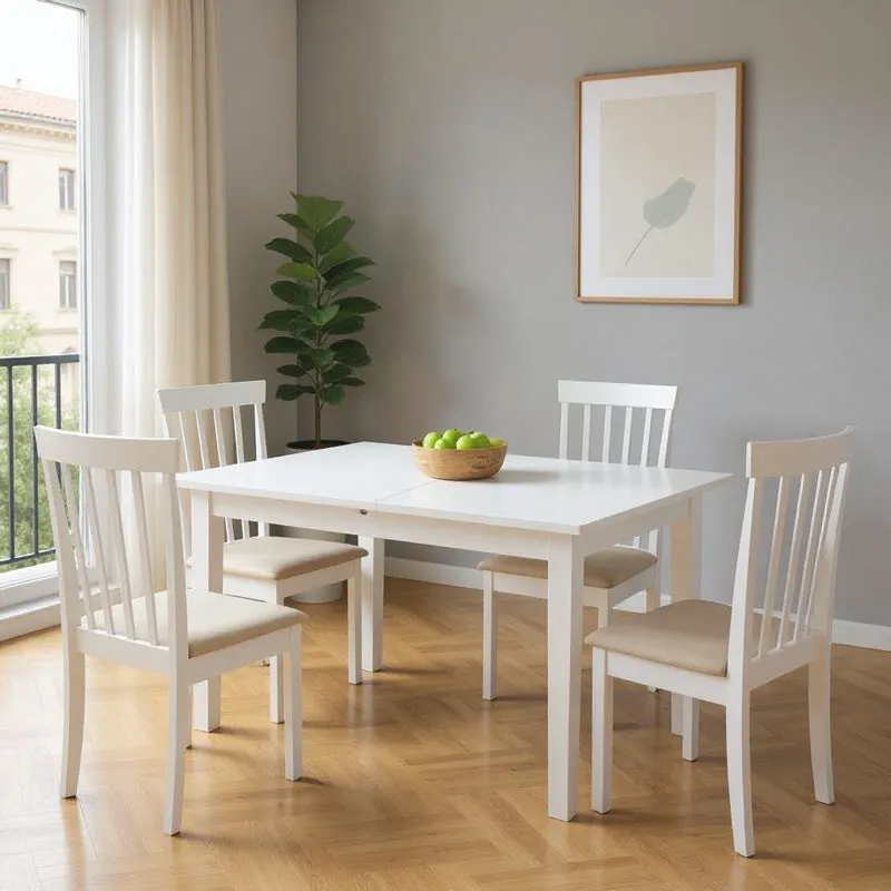 Masă de sufragerie extensibilă Mabor-Houston, Lemn, Alb - Nuc, 120-150x80x74 cm - Alb