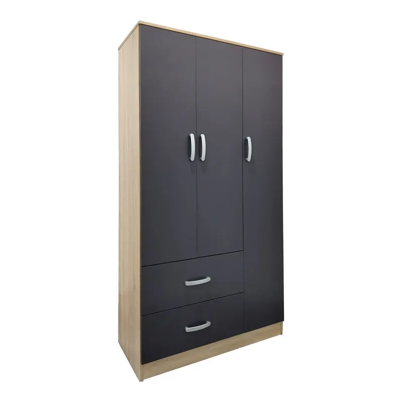 Dulap Athos cu 3 usi si 2 sertare, 90x42x180 cm - Sonoma-Antracit
