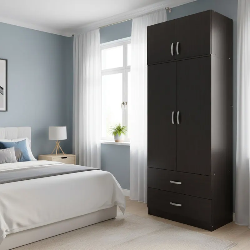 Dulap Athos cu 2 usi, 2 sertare si loft, 80x42x240 cm - Nuc