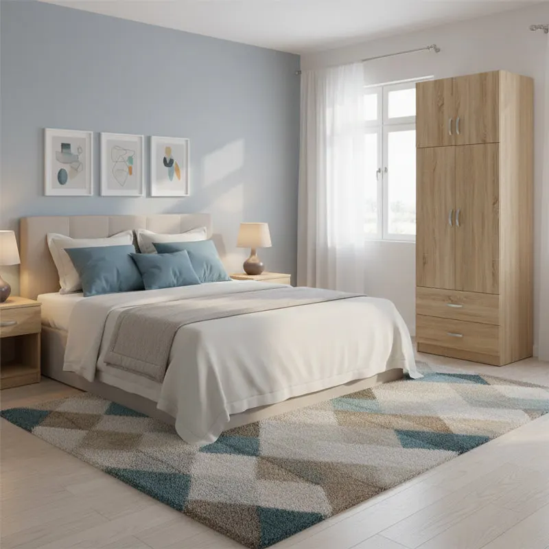 Dulap Athos cu 2 usi, 2 sertare si loft, 80x42x240 cm - Stejar