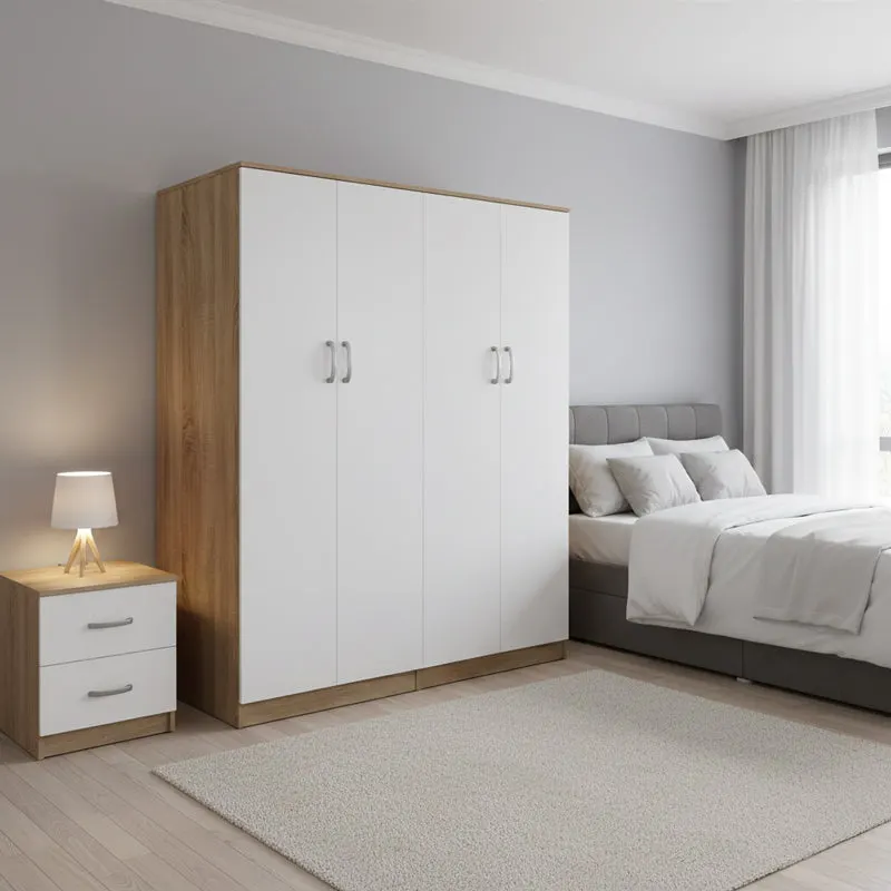 Dulap Athos I cu 4 usi, 160x42x180 cm - Sonoma-Alb