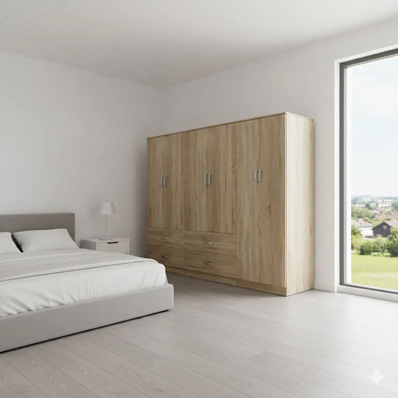 Dulap Athos cu 6 usi, 240x42x180 cm - Stejar