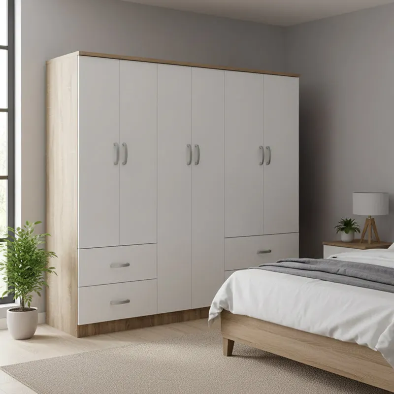 Dulap Athos cu 6 usi, 200x42x180 cm - Sonoma-Alb