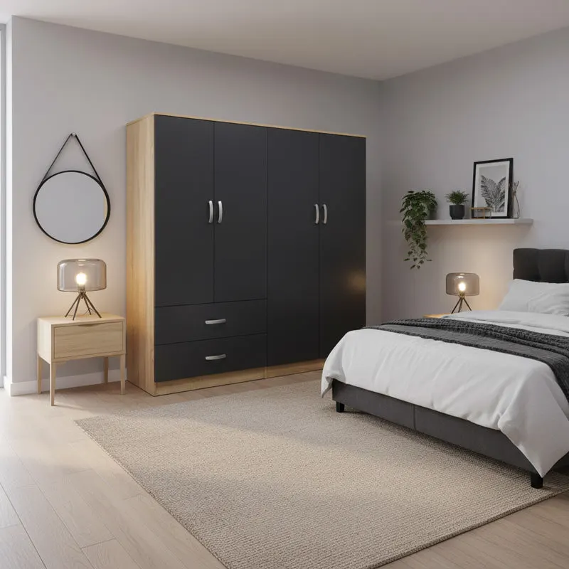 Dulap Athos cu 4 usi, 160x42x180 cm - Sonoma-Antracit