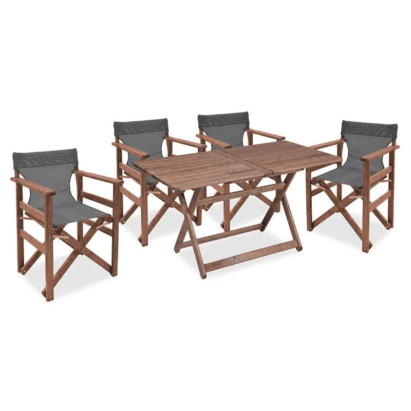 Set de cina Retto 5 piese din lemn de fag masiv, nuc-inchis Gri-inchis, 120x75x71 cm - Gri inchis