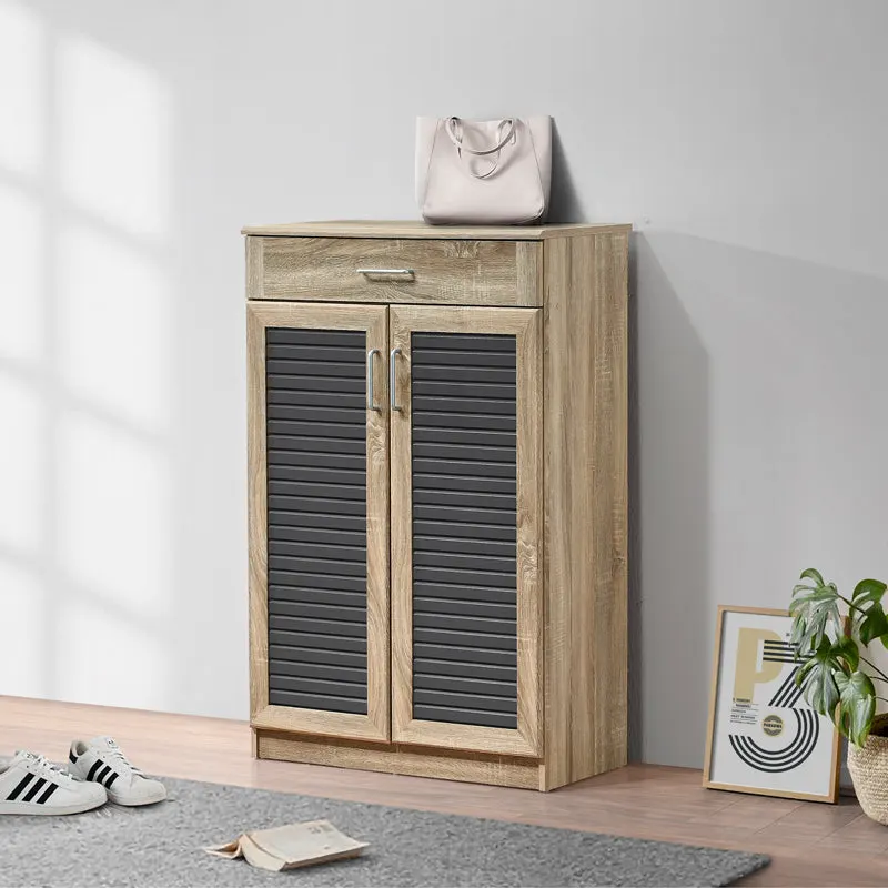 Dulap pentru pantofi Sante cu capacitate 20 perechi, Sonoma/Gri închis, 80x37x123 cm - Stejar