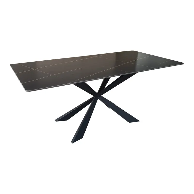 Masă de sufragerie cu blat din piatra sinterizata model Mattias, structura metalica, Alb - Negru, 180x90x75 cm - Negru