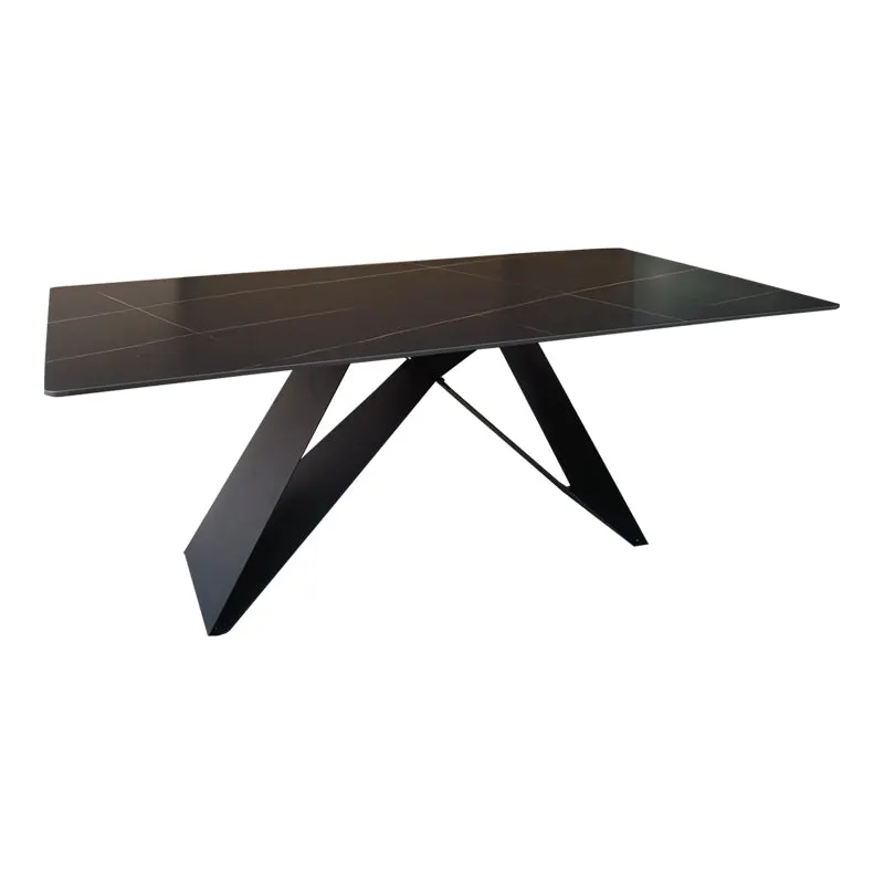 Masa cu finisaj de marmura neagra, metal, 180x90x75 cm - Negru