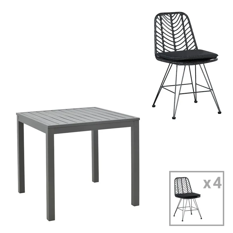 Set de sufragerie cu 4 Scaune Kliton-Naoki, Aluminiu și metal, Închis Antracit Negru, 80x80x74 cm - Antracit