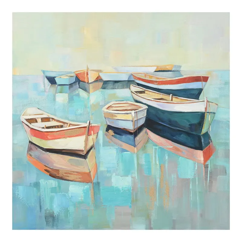 Tablou canvas cu barca, Pânza, Multicolor, 100x100 cm - Multicolor