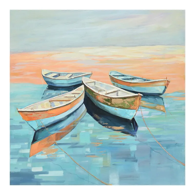Tablou Canvas cu Barca, Pânza, Multicolor, 100x100 cm - Multicolor