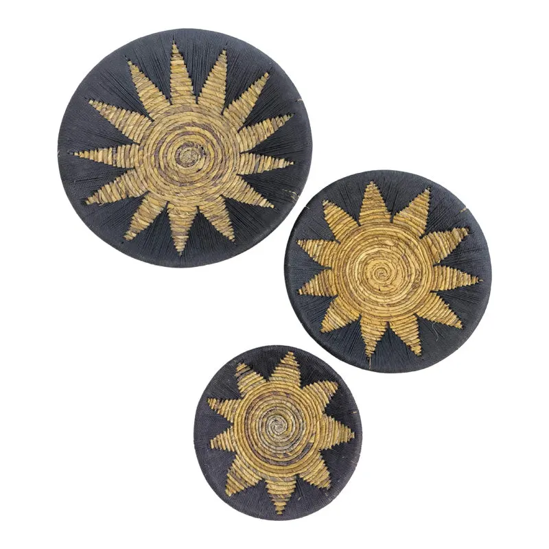 Set Decorativ Perete Ratan Circy, Negru-Bej, Ratan, 3 Piese - Accente Elegante și Naturale pentru Casa Ta!, 50x50x8 cm - Negru