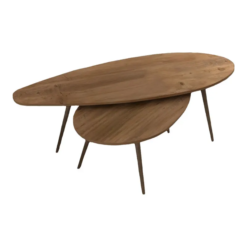 Masute de cafea Monty cu design Natural, Set 2 piese, Lemn, 116x46x46 cm - Natur