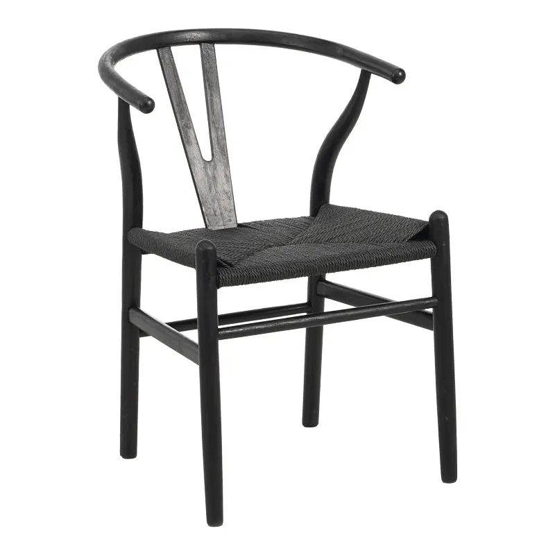 Scaun de sufragerie, lemn de cauciuc - funie, negru, 53x57x74 cm - Negru