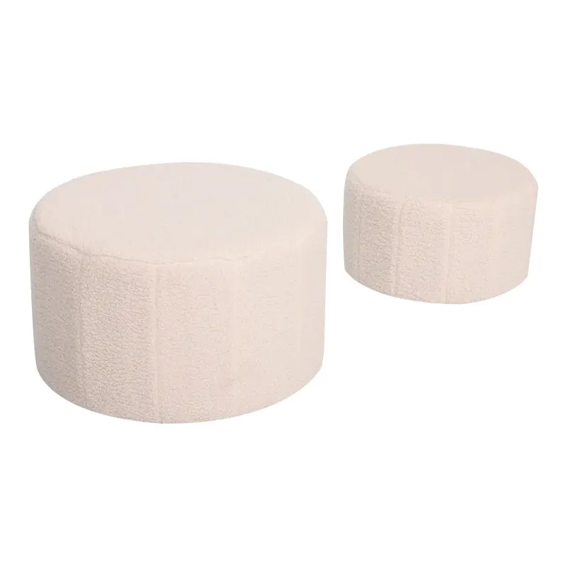 Taburet cu functie de pouf Gabello, Set 2 bucati, Boucle, Bej, 44x26 cm - Bej