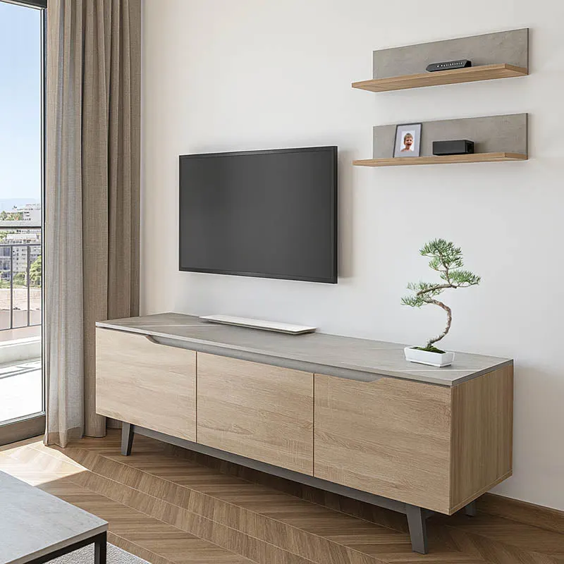 Set mobilier living cu finisaj marmura bej Kasia, Lemn, 180x35x48 cm - Stejar