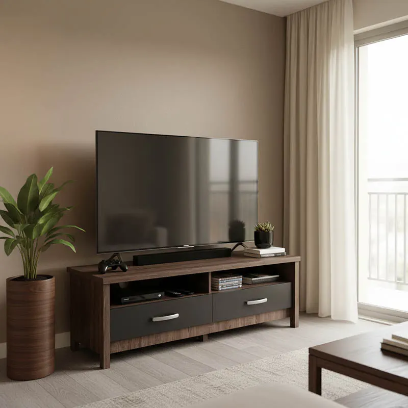 Comoda TV cu functie de ridicare, lemn, stejar-antracit, 120x45x42 cm - Stejar