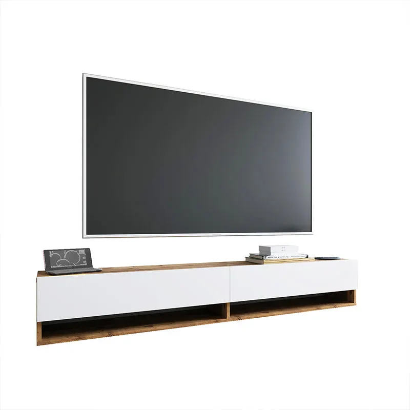 Comoda TV de perete Handra cu raft ,  antracit-stejar 180x32x30cm - Alb