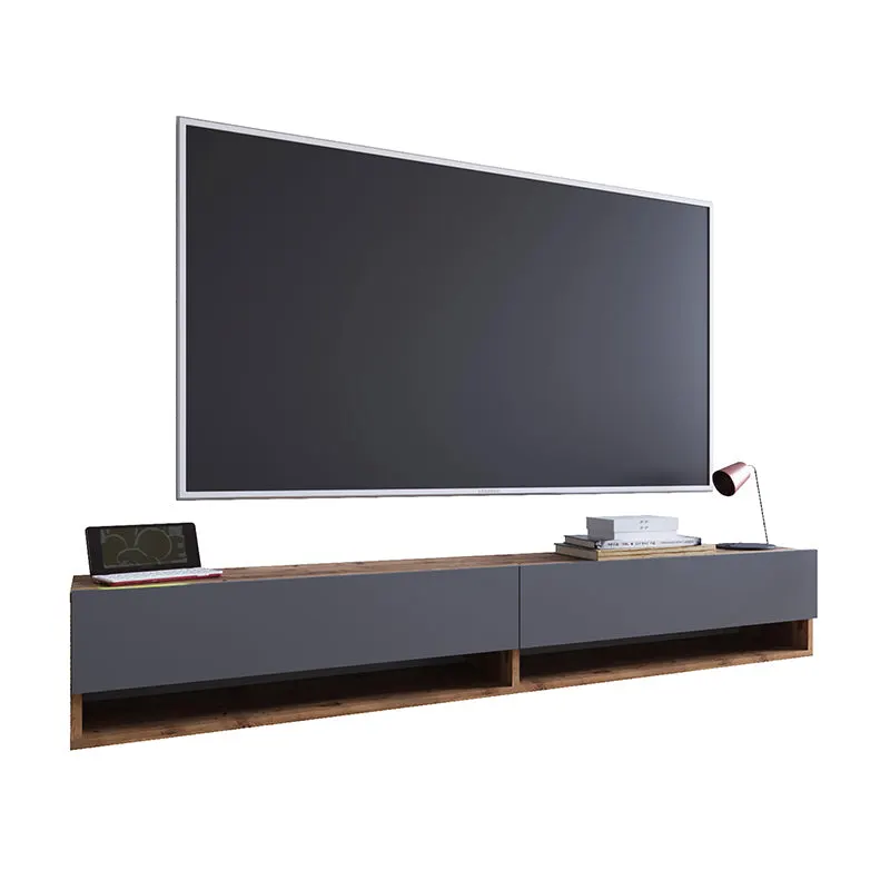 Comoda TV de perete Handra cu raft ,  antracit-stejar 180x32x30cm - Antracit
