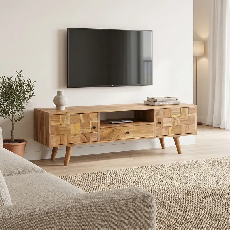 Comoda TV Firpo, Natural, 130x35x45 cm - Natural