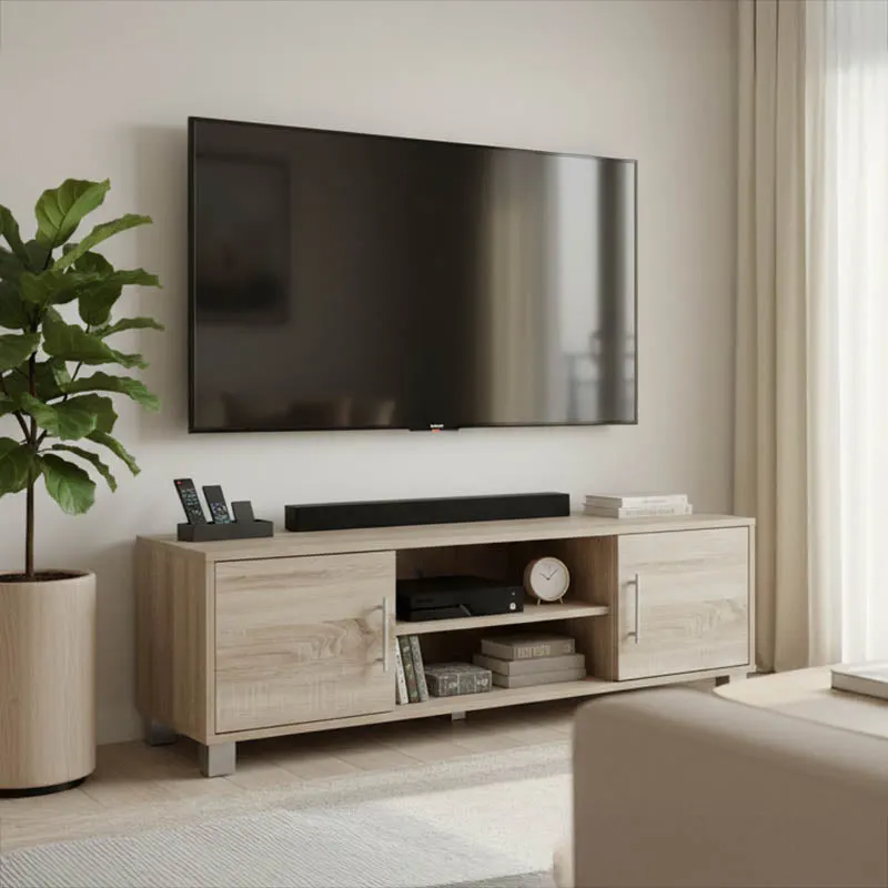 Comoda TV cu spatiu de depozitare Serank, Lemn, Stejar, 120x40x40 cm - Stejar