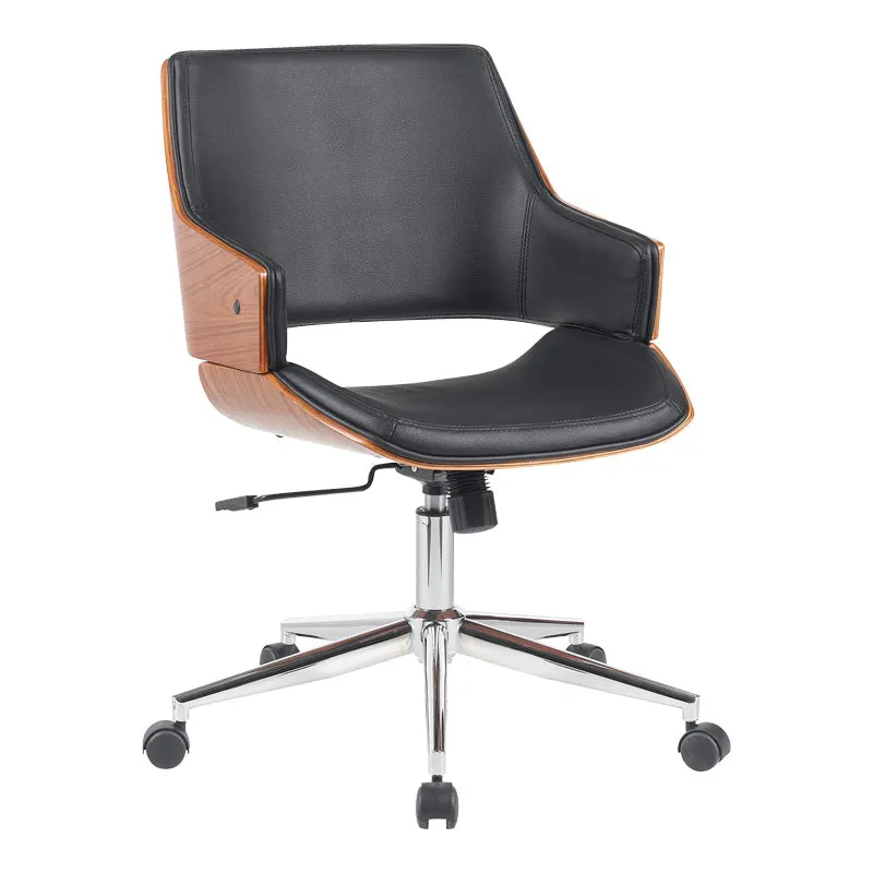 Scaun de birou ergonomic, Negru, Piele ecologica și Baza, cromata, 53x61x79-89 cm - Negru