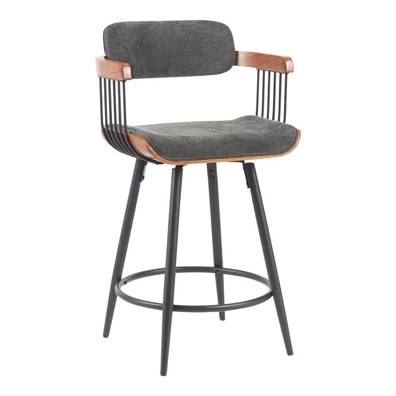 Scaun de bar rotativ Cameo, metalic, lemn, nuc negru gri închis, 53x50x93 cm - Gri