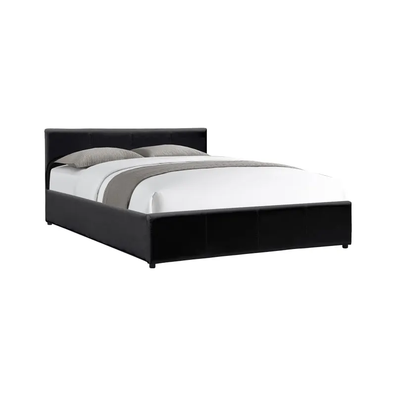 Pat cu spatiu de depozitare Dellia, Imitatie piele, Alb - Negru, 120x200 cm - Negru