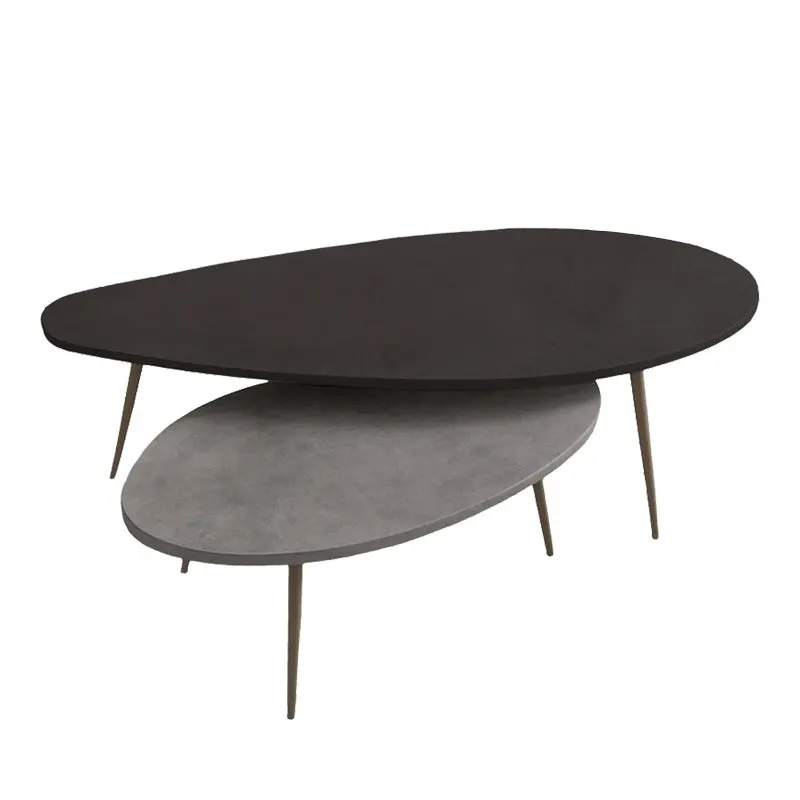 Masuta de cafea set 2 piese Monty, și metal, Negru - Gri, 116x46x46 cm - Negru