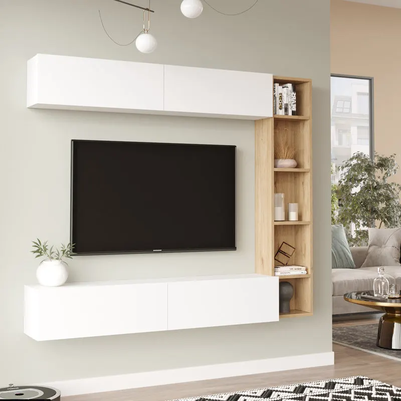 Set de living Compo montat pe perete, alb-Natural, 169x26x144 cm - Natur