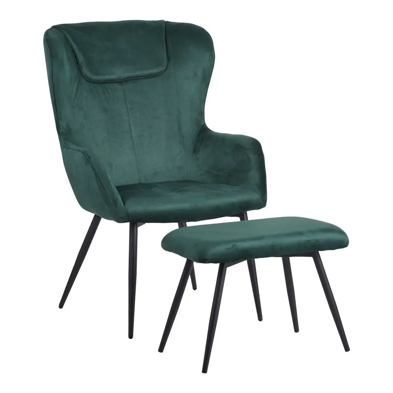 Fotoliu cu taburet Rueda, Verde inchis, 71x66x99 cm - Verde