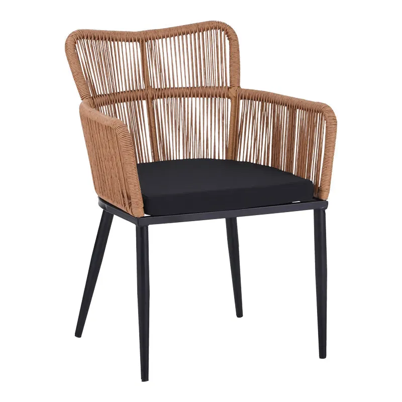 Fotoliu Naoki pe rattan - metal cu finisaj Natural si picioare/perna, negre, 59x62x78 cm - Natur