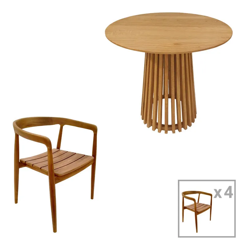Set de Masa 5 piese Noody-Kenda din lemn de tek, Natural, D80x75 cm - Natur