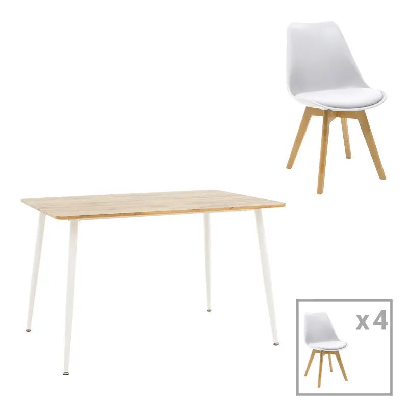 Set de 5 buc masa si scaune Gaston-Cuba, alb-sonoma, 120x80x75 cm - Stejar