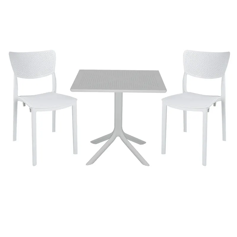 Set de gradina masa si scaune Groovy-Ignite set 3 piese, alb, 80x80x74 cm - Alb