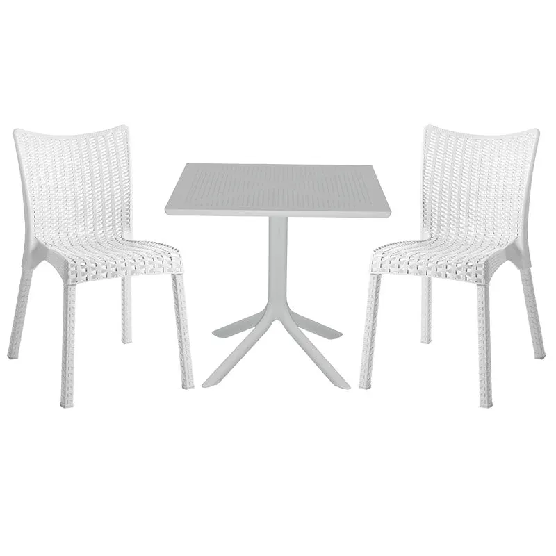Set de gradina masa si scaune Groovy-Confident set 3 piese, alb, 80x80x74 cm - Alb