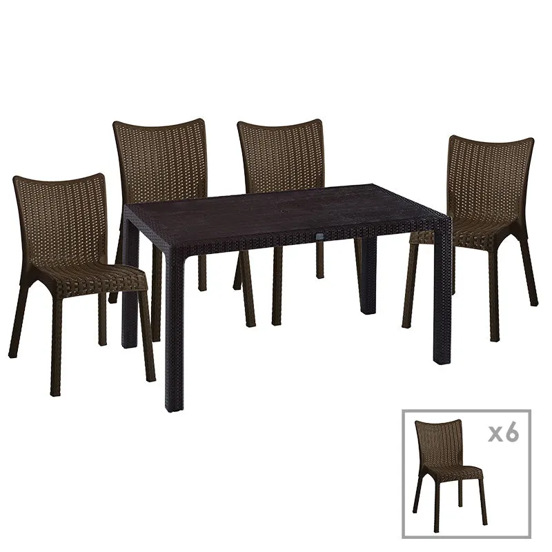 Set de gradina masa si scaune Explore-Confident set 7 piese, maro, 150x90x73 cm - Maro