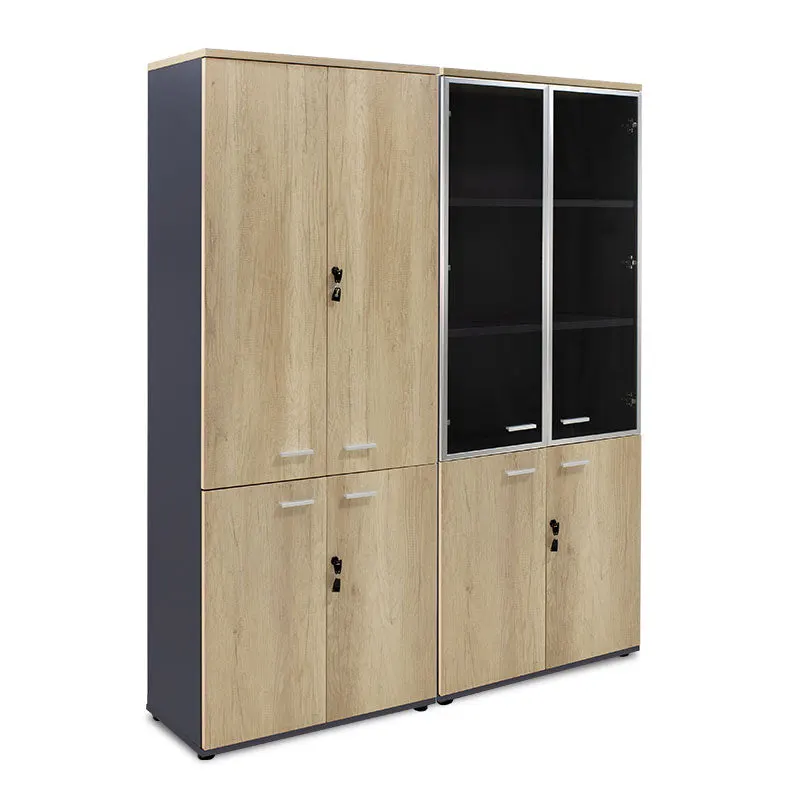 Dulapuri Lotus cu 4 usi din sticla/lemn, Stejar-Gri inchis, 160x45x180 cm - Stejar