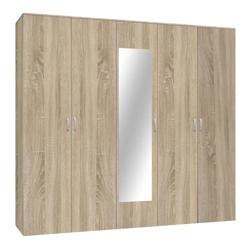 Dulap Luna cu 5 usi si oglinda, 220x52x200 cm - Stejar