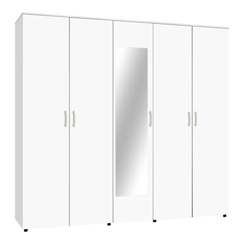 Dulap Luna cu 5 usi si oglinda, 220x52x200 cm - Alb
