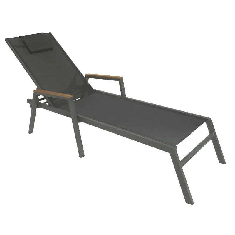 Sezlong cu brate Koby aluminiu-textilena, antracit, 200x66x34 cm - Antracit