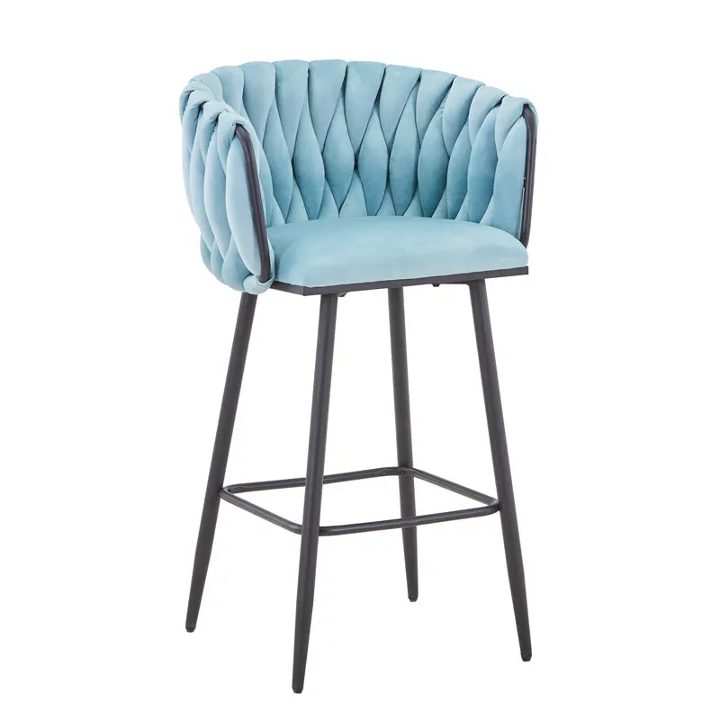 Scaun de bar Vivian siel catifea metal, negru, 57x50x100 cm - Albastru