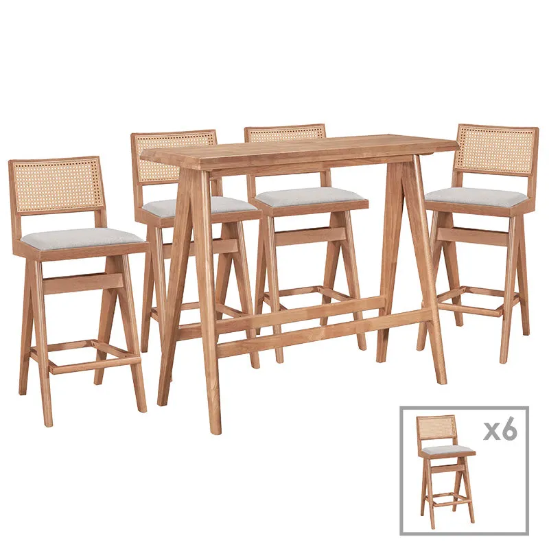 Set bar masa si scaune pentru sufragerie Winslow set 7 piese lemn de arbore de cauciuc, nuc deschis, 120x45x100 cm - Nuc