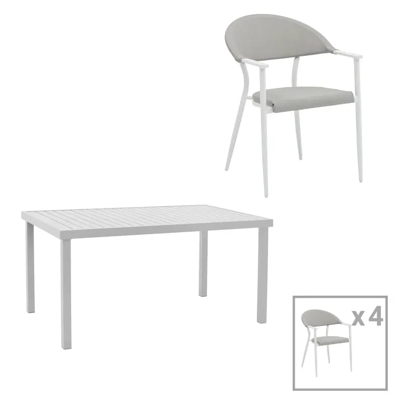 Set de 5 buc masa si scaune de gradina Kliton Pino aluminiu, alb, 150x80x74 cm - Alb