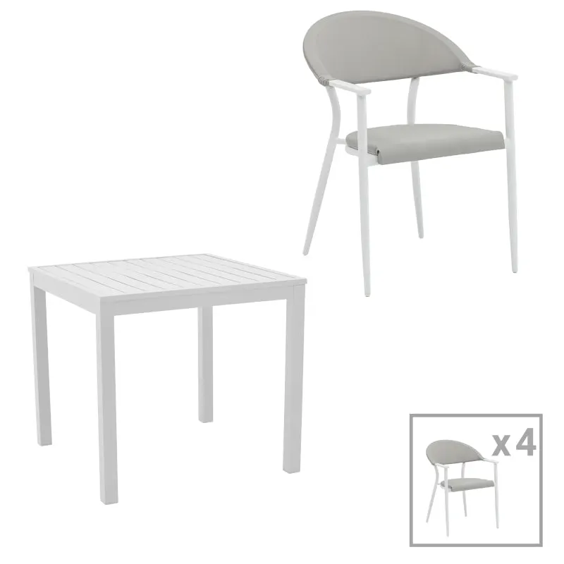 Set de 5 buc masa si scaune de gradina Kliton Pino aluminiu, alb, 80x80x74 cm - Alb