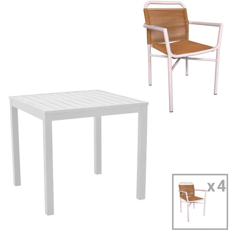 Set de 5 buc masa si scaune de gradina Kliton Clutch aluminiu, alb, 80x80x74 cm - Alb