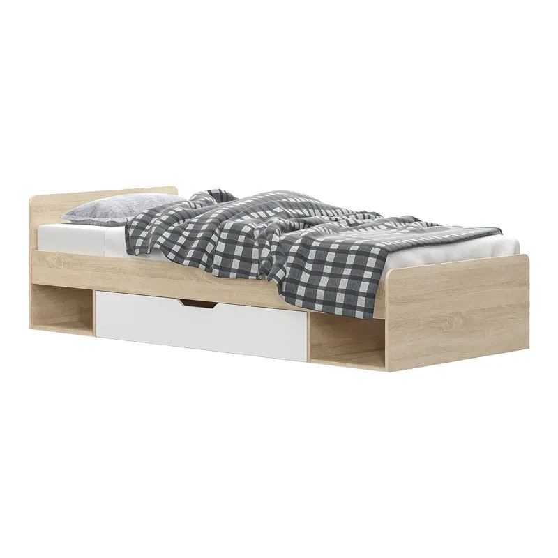 Letto pat de o persoana cu sertar din stejar, alb, 90x200 cm - Stejar
