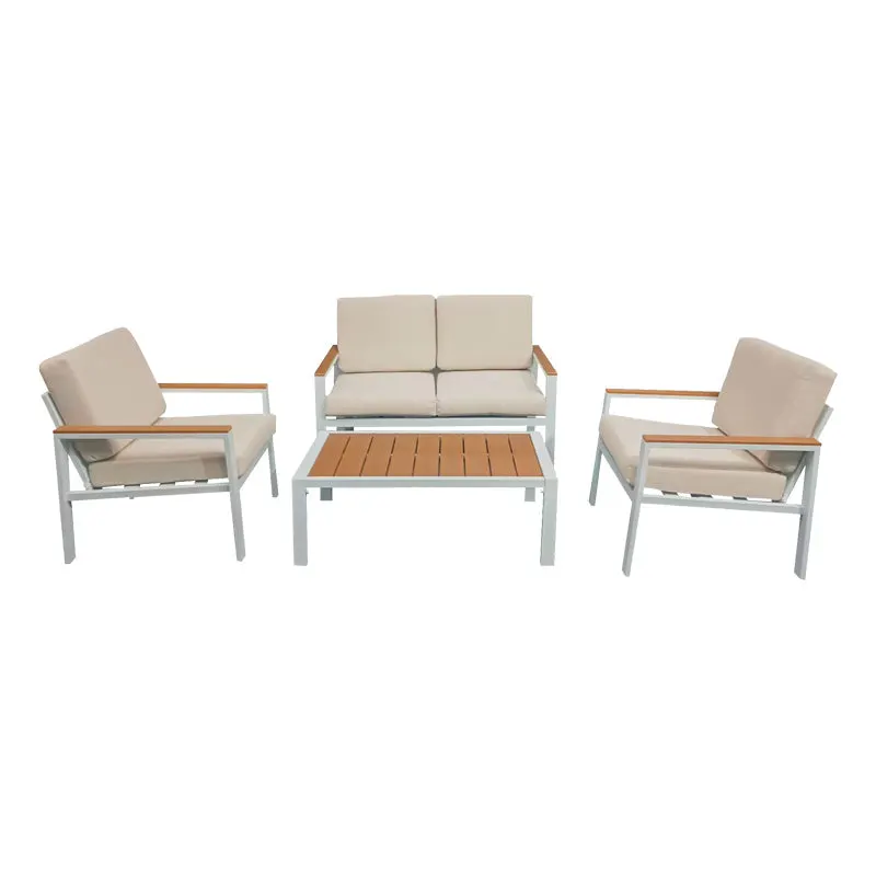 Garden lounge Set la moda 4buc bej-alb aluminiu, 118x72x67 cm - Alb