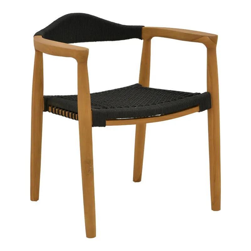 Fotoliu exterior Ganny, lemn de tec si franghie PE, 59x56x71 cm - Negru
