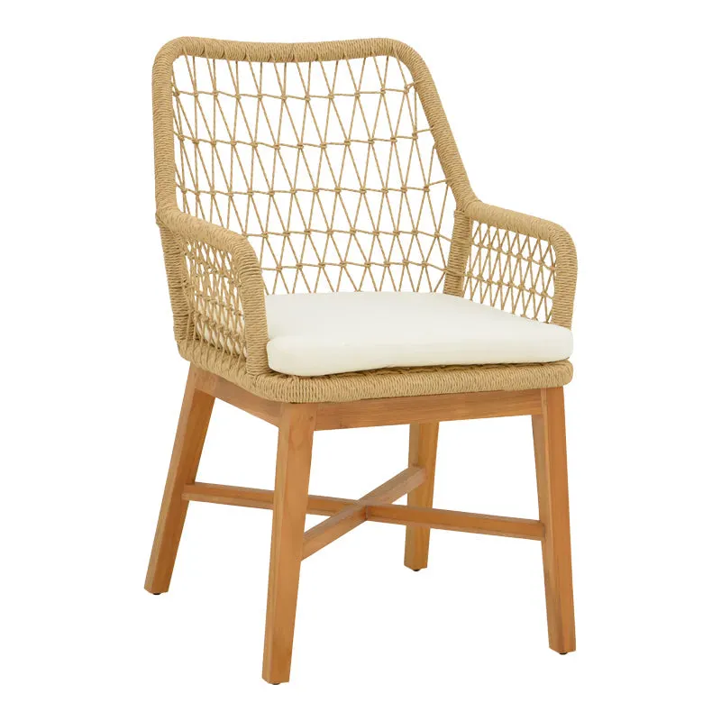 Scaun Elaiza lemn de tec si frânghie Natural cu perna, 58x60x90 cm - Natur